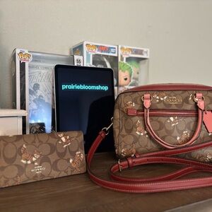 Coach Rowan Satchel Bag In Signature Canvas With Dancing Kittens & Wallet